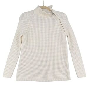 Ann Taylor‎ weekend Cream Waffle Knit Mock Neck Zipper Sweater XXSP